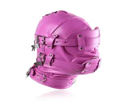 Rosa låsbara mjuka pu läder gimp huv sensory berövande mask r528851349