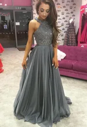 Beautiful Grey A Line Chiffon 2018 Prom Dress Rhinestone Long Sexy Backless Formal Evening Gowns Jewel Elegant Vestidos de fiesta 1158744