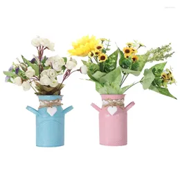 Vasen Shabby Chic Flower Metal Vase kann Rustikalkrug Halter für Heim Wohnzimmer Dekor Grün/Silber/Blau/Pink