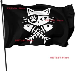 Pirate Cat Skull and Cross Flag 35 fot Single Travel Vivid Fading Fun Polyester Banner 240425