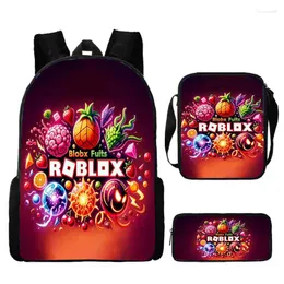 Mochila 3 PCs Defina a Blox Fruit School com sacos de ombro desenho animado para meninos garotos leves crianças