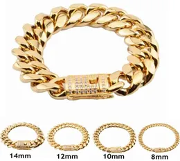 Europejska sprzedaż biżuterii na nadgarstek HIPS HOPS 8101214 mm 18K Gold Chunky Starels Steel Cuban Chain Bransoletka dla mężczyzn11815428691679