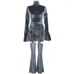 Casual Dresses 2024 Autumn Dress for Woman High Quality Velvet Turtleneck Long Sleeve Street Y2K Nightclub Mini med benstrumpa