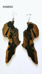 Brown Wood Africa Map Tribal Engraved Tropical Fashion Black Women Earring Vintage Retro Wooden African Hiphop Jewelry Accessory2343375