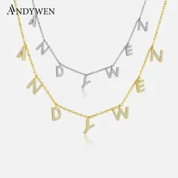 Andywen 925 Стерлинговое серебряное золото Персонализированное название подвесное ожерелье Alpahbet Подарок на день рождения Valentiens Европейские начальные ювелирные изделия 240418