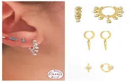 Fine mücevher 925 Sterlling Gümüş Köpüklü CZ Gotik Piercing Pentientes Huggies Hoop Küpe Seovers için Küpe