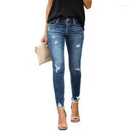 Женские джинсы 2024 вымытые женщины хлопковые джинсовые брюки стройная эластичность скинни винтаж Печатая плиссированная женщина