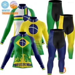 Set da corsa inverno in pile femminile abiti da donna per ciclismo a manica lunga bandiera brasile jersey kit camicie per bici da strada mtb ropa maillot