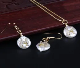 Real Pearl Paved 26 Alfabet Letter Charm White Cz Cry Crystal Gold Choching Necklace Drop Casa Gioielli Set di gioielli Regalo per matrimoni Earr9080947