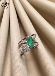 CSJ Doğal Yeşil Emerald Ring 925 STERLING Gümüş 46mm Taş Kadınlar İçin Doğum Taşı Takı Hediyesi CJ1912101938534