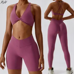 Pantaloni da donna a due pezzi estate senza soluzione di continuità set di yoga outfit da donna sportivo reggiseno a vita alta gambo abito da gambo sexy running fitness