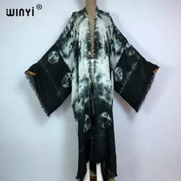 Kadın Tatil Bohem Boya Baskı Zarif Elbise Afrika Hırgalar Dış Giyim Yaz Sexy Beach Ware Kimono