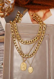 Necklaces Double Layer Punk Gold Portrait Necklace for Women Cuban Chunky Thick Chain Choker Coin Pendant Gothtic Jewlery9452856