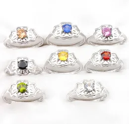 LuckyShine Nyaste kvinnor039s Mix Color Bridal Gift Crystal Rings 925 Silverfärgad Zircon Elegant Flower Shape Wedding Rings JE6761761