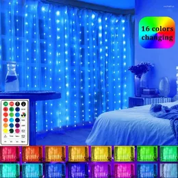 Струны светодиодные оконные занавески Light RGB Изменение ПВХ Феи гирлянда с удаленной сосулькой 3x1m 3x3m для свадебного декора вечеринки