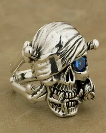 925 Sterling Silver Pirat Skull Ring Rose Blue CZ Herren Biker Style 9W101 C181225015143868