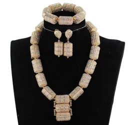 Earrings Necklace 2022 Dubai Gold Jewelry Sets Fashion Bridal Gift Nigerian Wedding African Beads Set Chunky Pendant QW119413174809