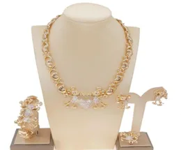 Örhängen halsband Dubai Gold Xoxo Fashion Jewelry Set Armband Ring Nigerian Wedding Bride Luxury2204721