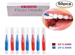 50 PCSPACK BURIXO DE TENTIL FLASSING CABEÇA DE HIGIENE ORAL Dentro do fio dental Pinco interdental Picto de dente saudável para os dentes Pick77790210
