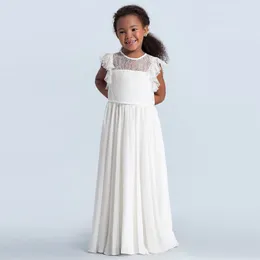Moda çocuk elbise kızlar dantel elbise performansı düğün çiçek kız elbise beyaz içi boş prenses elbise elbise
