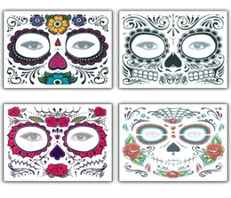 Gesicht Tattoo Aufkleber Blumentag des toten Zuckerschädels Temporäres Gesicht Tattoo Kit Halloween Make -up Tattoo Aufkleber Masquerade Party2803763