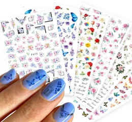 Adesivos de unhas de butterfly deslizantes em 3D Flores coloridas adesivas de rosas vermelhas Decalques de manicure pregos folhas de tatuagem de tatuagem NP0048449407