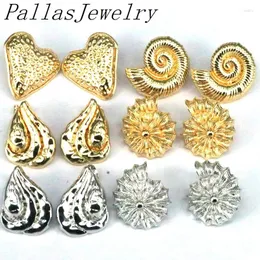 Stud Earrings 5Pairs Gold Plated Beach Conch Chunky Metal Texture Charm Polished Geometric Women Jewelry