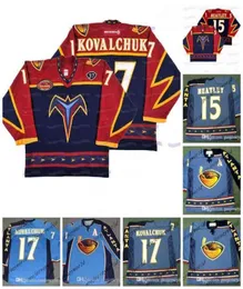Atlanta Thrashers 5º aniversário Jerseys 17 Ilya Kovalchuk 2003 15 Dany Heatley 16 Buchberger 97 Jogador 2003 Vintage Hockey J8599791