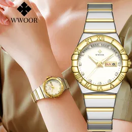 Wwoor Mujer Fashion White Diamond Ladies Watch Top Brand Luxury Wrist Simple Women Dress Small Relogio Feminino 240428