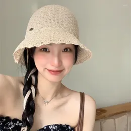 Breite Krempeln Hüte koreanische Sommer Big Eaves Schnürstrohhut Frauen Feste Farbe literarischer und süßer, vielseitiger Sonnenschild im Freien gefaltbare Sonnenkappe