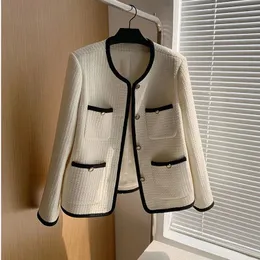 Ponowna 3xl Vintage Tweed Jackets Korean Elegant Płaszcz Kobiety Spring Owewear Single Top Crop Top Streetwear Chaquetas 240422