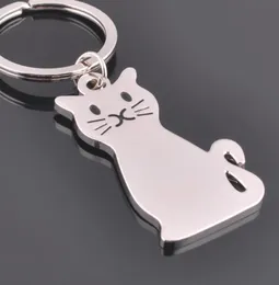 10pcslot Metal Cat Keychains Rings Animal Key Chains Car Key Holder Pendant Women Bag Charms Key Rings Silver Color3813512