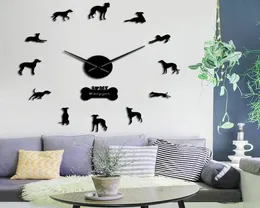Ponadgabarytowy Whippet Dog Portret 3D akrylowy Zegar Ściany Włoski Greyhound Canine Animal Mirror Effect Naklejki ścienne zegar zegarowy 23411615