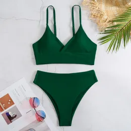 High Waist Bikinis 2023 Women Solid Strape Swimsuit Female Padded Swimwear Bathers Bathing Swimming Swim Suit Summer Beachwear 240426