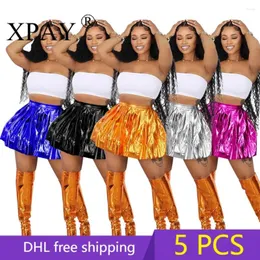 Skirts 5PCS Wholesale Bulk Items Lots Sexy Ice Silk Gold Pleated For Women 2024 Summer Solid Color Mini Skirt Party X11437