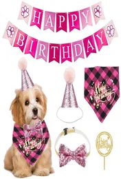 Dog Apparel Pet Happy Birthday Banner Hat Crown Bowtie Cake Topper Bandana Neckerchief Party Decor Supplies6283829