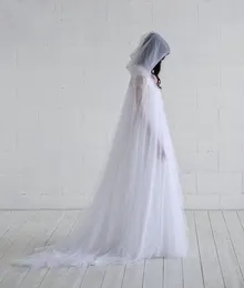 2019 Two Layers Tulle Wedding Cape Elegant Fairy Bridal Clak with Hood Bolero Women Shawl 2M Length9245556