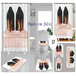 Women Highheeled Shoes Print Curtain Vintage Sexy Girl Shower Room Decorate Curtain Designs Floor Nonslip Mat 4 Pieces Sets3643865