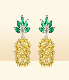 Yhamni New New Yellow Crystal Fruit Pineapple Earrings 신부 대형 드롭 귀걸이 여성용 천연 크리스탈 보석 E44556925798