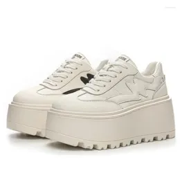 Casual Shoes 8cm blandad färg damer vulkaniserar äkta läderfjäder höst snörning stabil hög plattform sneakers kvinnor mode