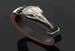 ارتباط شهير Nordic Viking Pirate Skull Head Crow Leather Stainless Steel Men039S Bracelet1067146751603