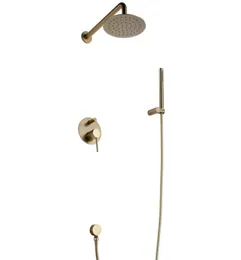 Brushed Gold Solid Brass Bathroom Shower Set Rianfall Head Shower Faucet Wall Mounted Shower Set1897561