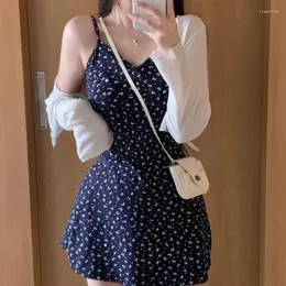 Work Dresses LKSK French Floral Dress For Women's Early Spring Slimming Suspender With High Waist And Sweet A-line Short Skirt