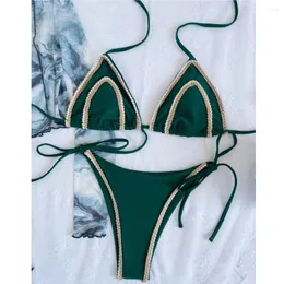 Женские купальники Boho Bikini Halter отталкивать купальник ретро -дизайн женщин 2 куски пляжный наряд Треугольник бикини