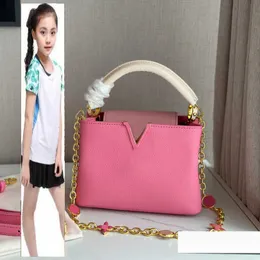 Kids Bags Luxury Brand CC Bag Womens Pink Calfskin Top Handle Totes Shoulder Bags Twotone Purse Mini Multi Pochette Outdoor Street Trends Metal Chain Leather Strap Cr