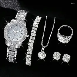 Wristwatches 6-piece/set Women's Watch Luxury Rhinestone Quartz Hip-hop Fashion And Jewelry Set Ideal Choice For Gifts