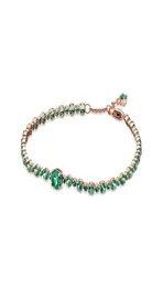 Подлинные ювелирные украшения 925 Серебряные серебряные бусинки браслеты Связано Зеленое блестящее брелочное теннис.