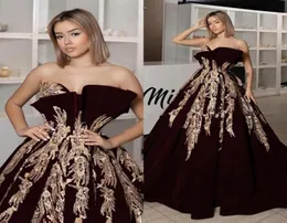 Long Elegant Women Evening Dresses 2020 Ny ankomst Guld LACE Arabiska Dubai Ladies Bourgogne Velvet Party Formal Evening Gowns5070410