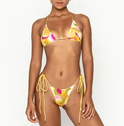 Paris Women's Bikini Zestaw Seksowne luksusowe stroje kąpielowe Projektantki stroju kąpielowego Kobiety geometryczne nadrukowane moda na plażę pływanie na plaży klasyki Mini Trikini marka damskie Kąpiec Suit xl