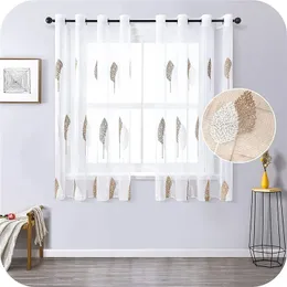 LISM Modern Leaf Embroidery Short Sheer Curtain for Living Room Bedroom Kids Cortinas Tulle Kitchen Window Treatment Drapes 240429